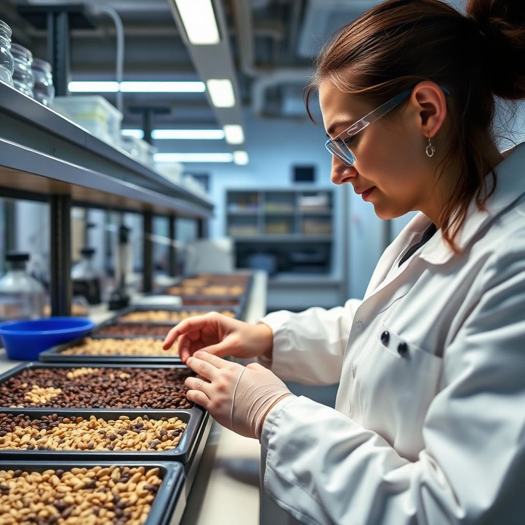 Seed genetics laboratory, seed samples under analysis