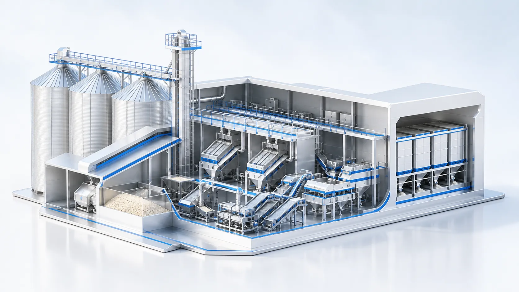 Concept illustration of connected seed processing operations